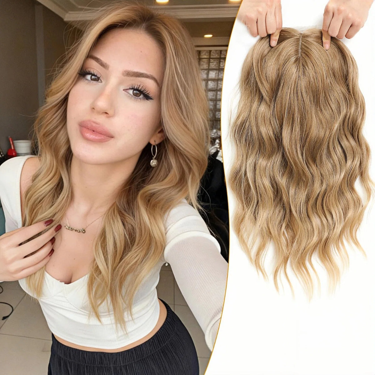 ⚡ Final Hours –🌷2026 New Lightweight & Breathable Wavy Hair Topper🐤